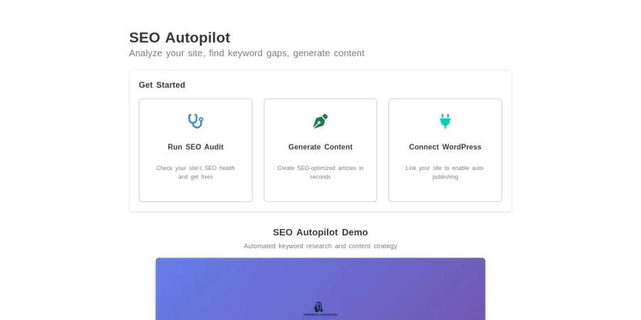 Artikolo's SEO Autopilot: run an SEO audit, generate content, connect WordPress
